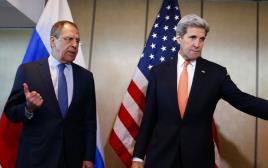 ג'ון קרי וסרגיי לברוב בשיחות על הפסקת אש בסוריה (צילום: רויטרס)