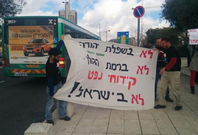 מפגינים נגד קידוחי נפט ברמת הגולן מול ביהמ"ש העליון (צילום:  מגמה ירוקה)
