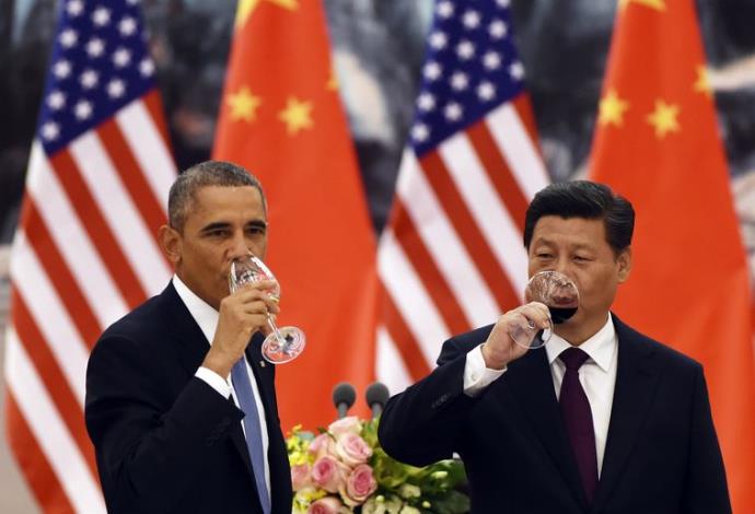 נשיא סין שי ג'ינפינג ונשיא ארה"ב ברק אובמה (צילום:  רויטרס)