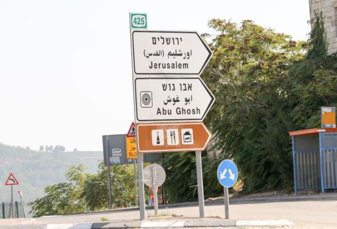 השלט המפנה לאבו גוש ולירושלים (צילום:  דני מרון)