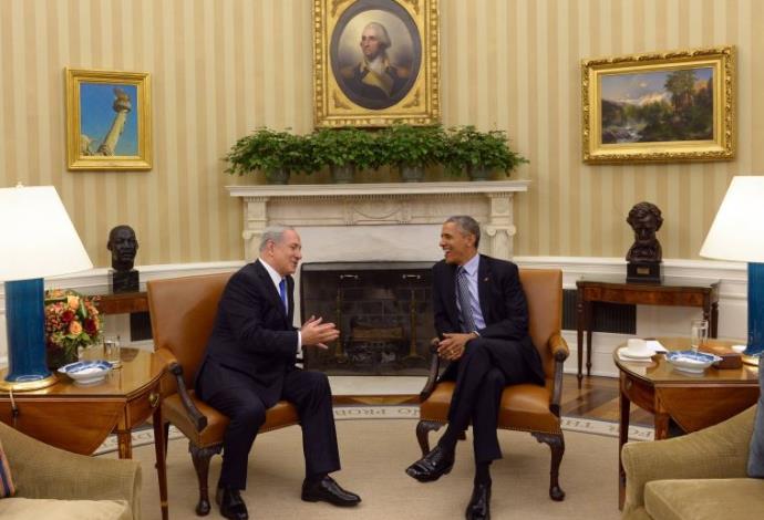 רה"מ בנימין נתניהו בפגישה עם נשיא ארה''ב ברק אובמה בבית בלבן  (צילום:  חיים צח, לע"מ)