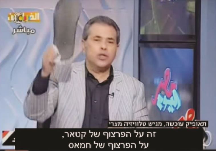“הכפכף הזה בפרצופן של חמאס, קטאר וטורקיה". עוכאשה בשידור במהלך צוק איתן. צילום מסך