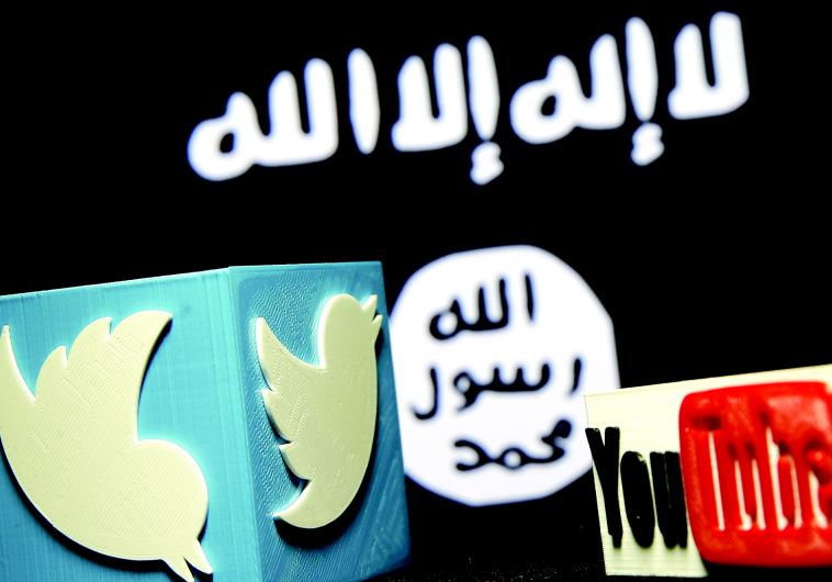 סמלי יוטיוב וטוויטר על רקע סמל דאעש (צילום: רויטרס)