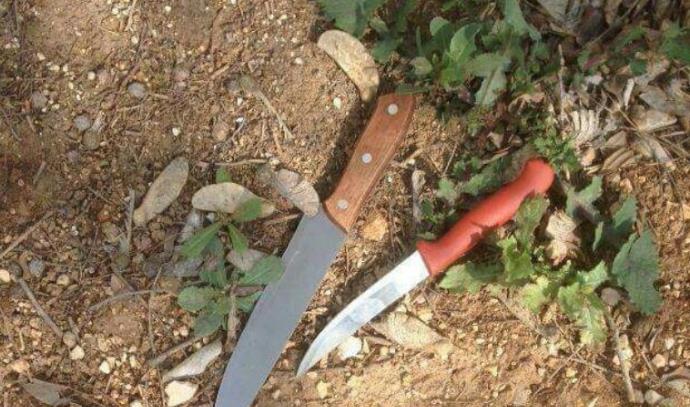 סכינים שנתפסו בשער בנימין (צילום: דיווח ראשוני)