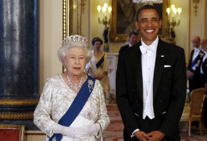ברק אובמה והמלכה אליזבת השנייה (צילום:  רויטרס)