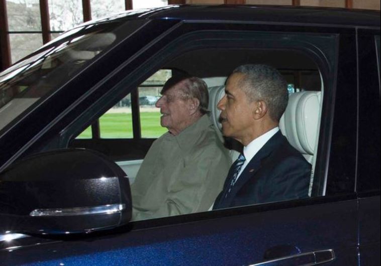 הנסיך פיליפ, בן 94, הסיע את ברק אובמה לארוחת יום ההולדת. צילום: דיילי מייל