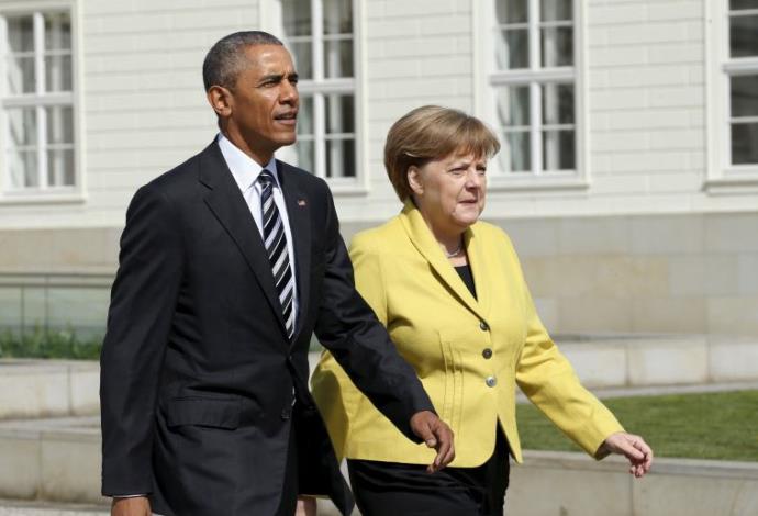 נשיא ארה"ב ברק אובמה וקנצלרית גרמניה אנגלה מרקל בהאנובר (צילום:  רויטרס)