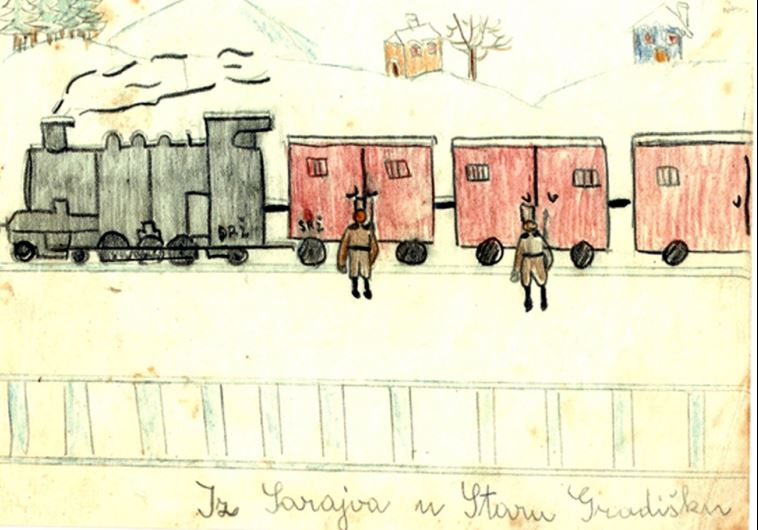 רכבת ההשמדה באושוויץ, כפי שציירה אותה חנה אביטל