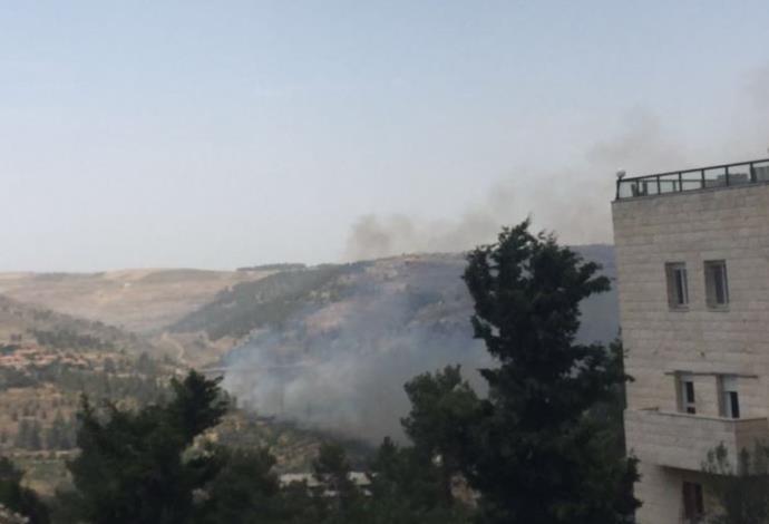 שריפה ביער רמות בירושלים (צילום:  רשת ״קבוצת העיתונאים רוטרניק״)