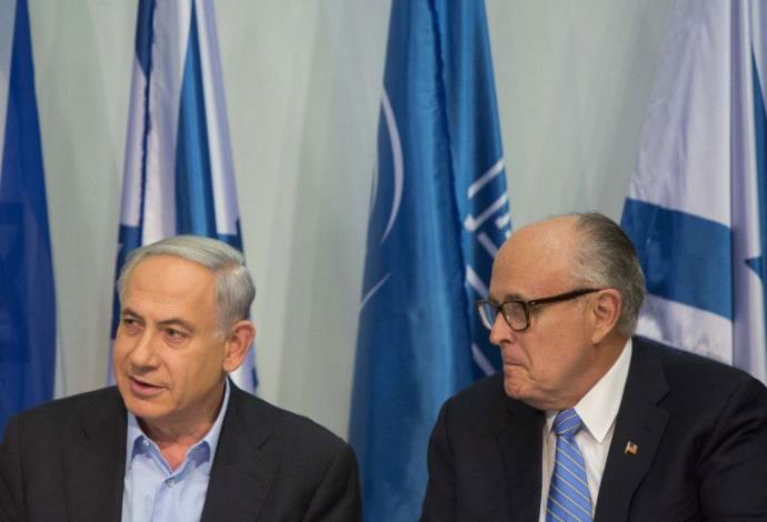 ראש הממשלה בנימין נתניהו ורודי ג'וליאני בירושלים ב-2015 (צילום:  יונתן זינדל, פלאש 90)