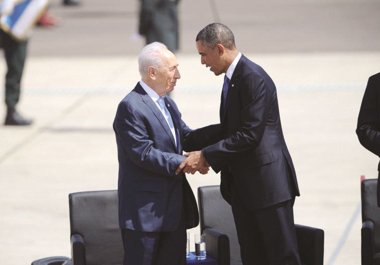 ברק אובמה ושמעון פרס בביקורו בישראל ב-2013. צילום: ראובן קסטרו