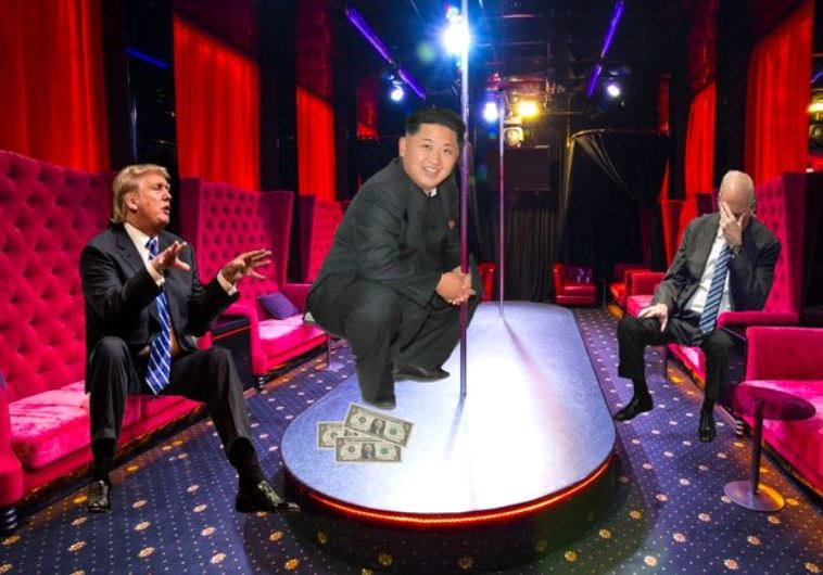 imgur  :מה שלום האיש עם הטילים? ג'ונג און עם טראמפ . צילום